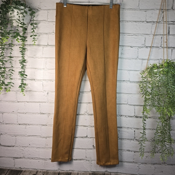 Anthropologie CAMEL Trousers SUEDE FEEL SKINNY LEG ELASTIC WAIST SIZE 30 - Picture 1 of 8